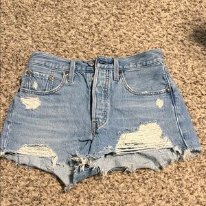 Levi’s button fly Distressed Blue Denim Shorts